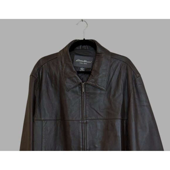 Vintage Eddie Bauer Men's Lambskin Leather Moto Zip Front Jacket Brown Sz XLT - Picture 3 of 6